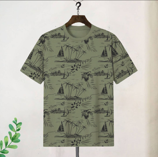 Short Sleeves Ships Designing Printed T-Shirt 100% Cotton