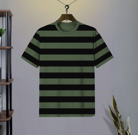 Short Sleeves Black Striped Printed Designing T-Shirt