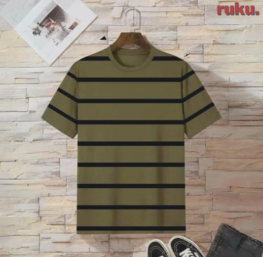 Short Sleeves Black Striped Printed T-Shirt For Mans & Boys