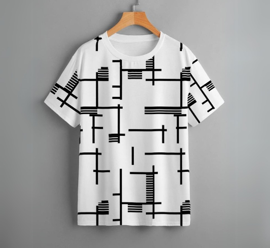 Short Sleeves Black Lines Designing Printed T-Shirt For Mans & Boys