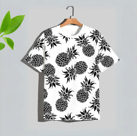 Short Sleeves Pineapple Designing Printed T-Shirt 100% Cotton