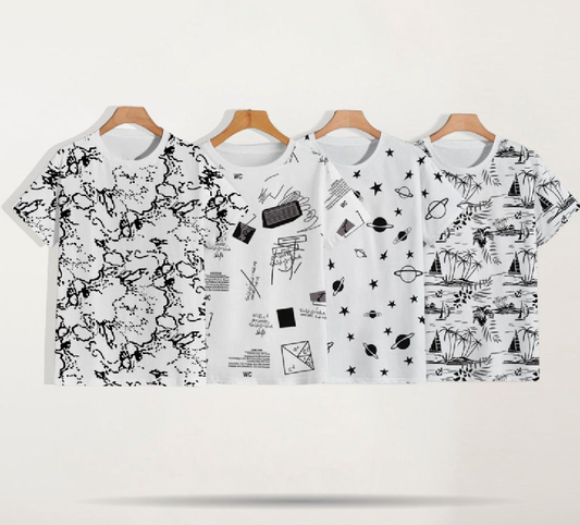 Pack Of 4 Short Sleeves Designing Printed T-Shirt For Mans & Boys